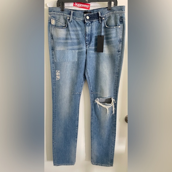 RtA 34W straight Blue Jeans 3M reflective knee rip racing stripe Denim - Picture 2 of 11